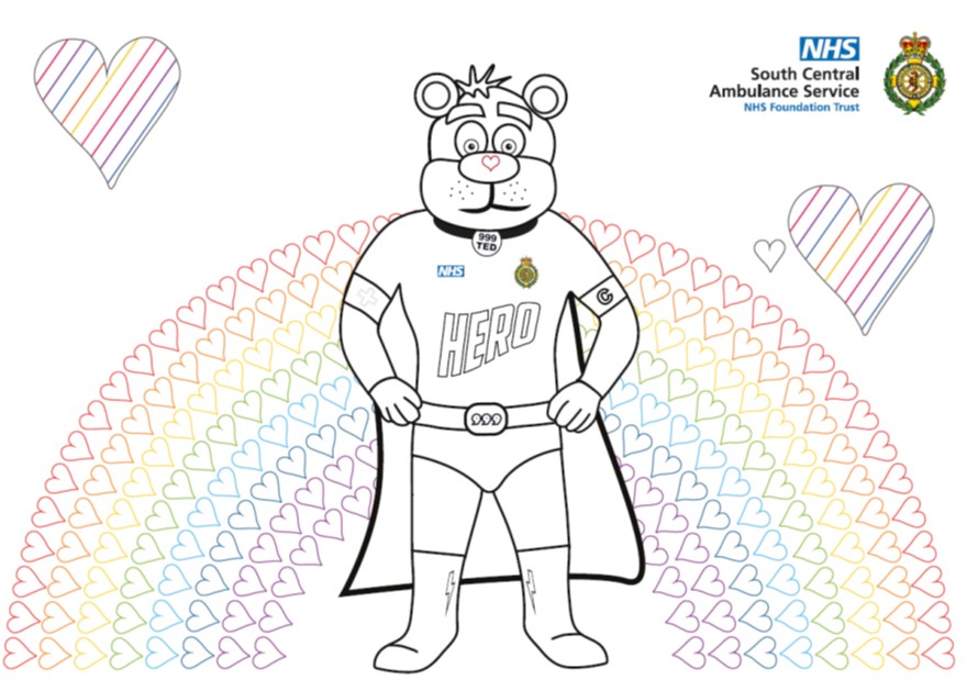 Ted rainbow colouring sheet